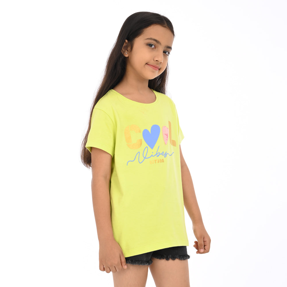Lime 100% Cotton Crew Neck Girl's T Shirt