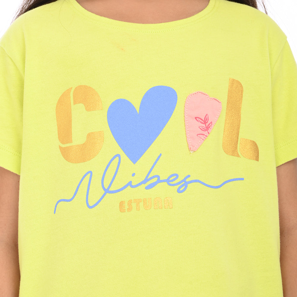 Lime 100% Cotton Crew Neck Girl's T Shirt