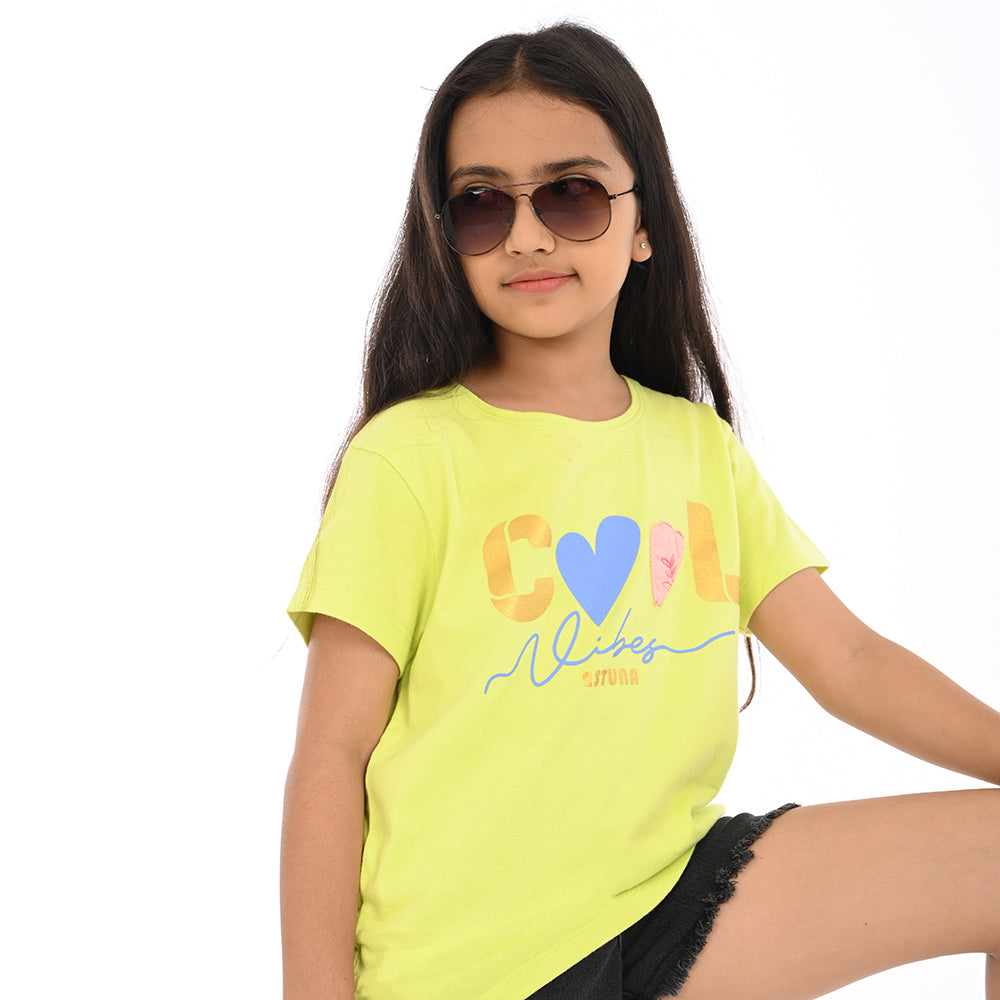 Lime 100% Cotton Crew Neck Girl's T Shirt