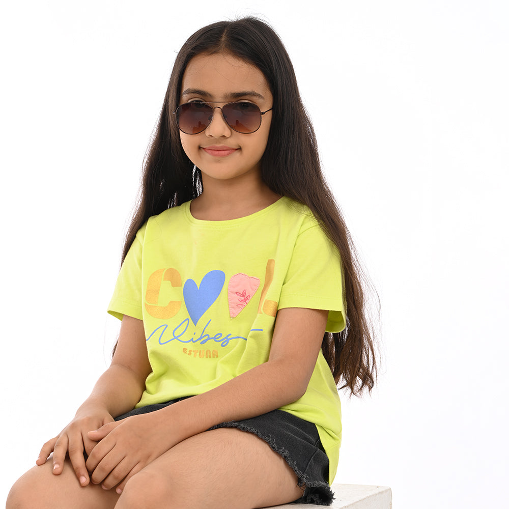 Lime 100% Cotton Crew Neck Girl's T Shirt