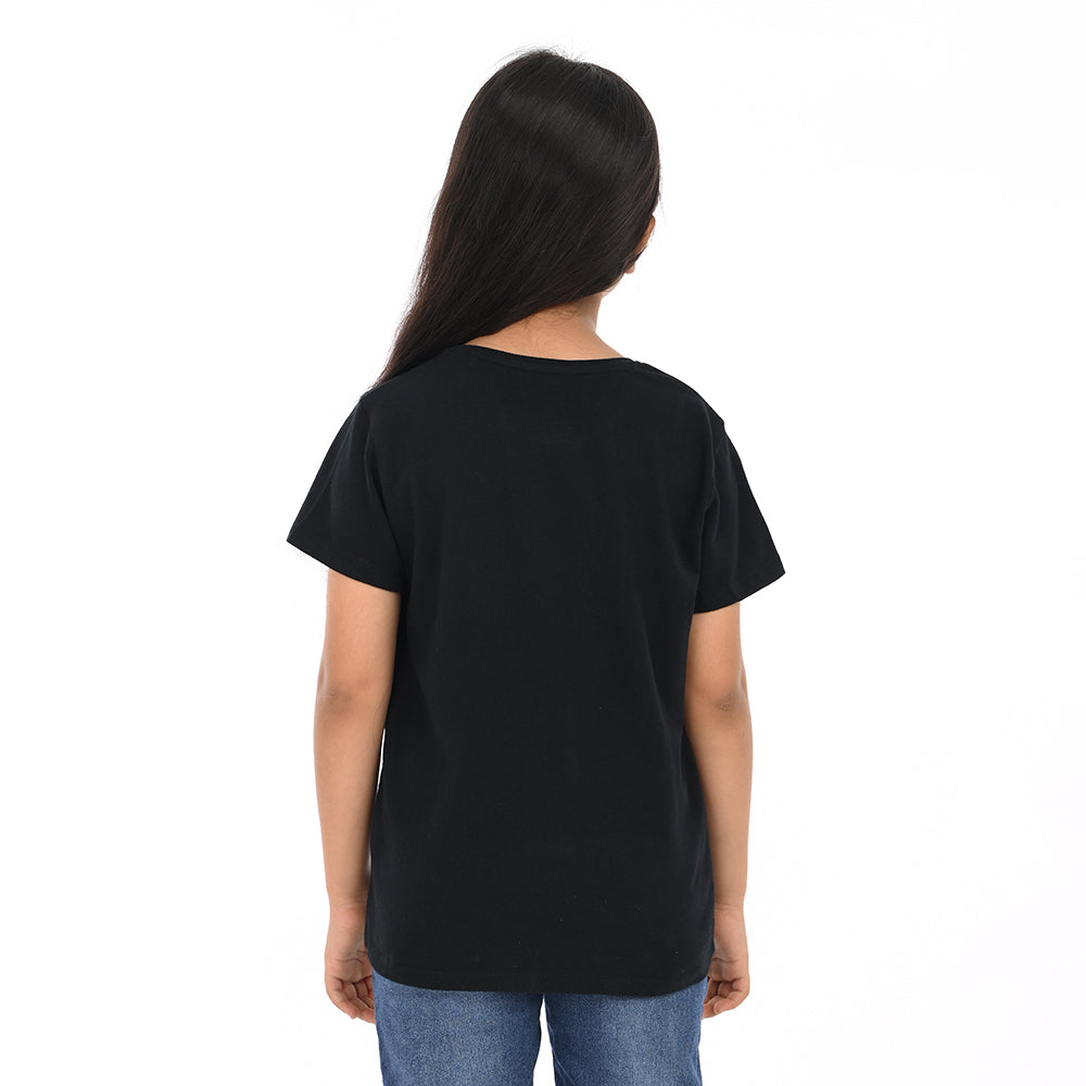 Black 100% Cotton Crew Neck Girl's T Shirt