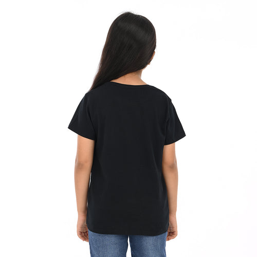 Black 100% Cotton Crew Neck Girl's T Shirt