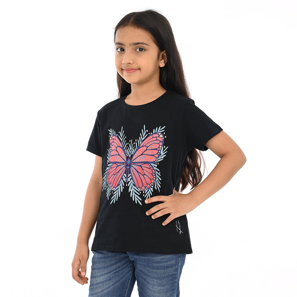Black 100% Cotton Crew Neck Girl's T Shirt