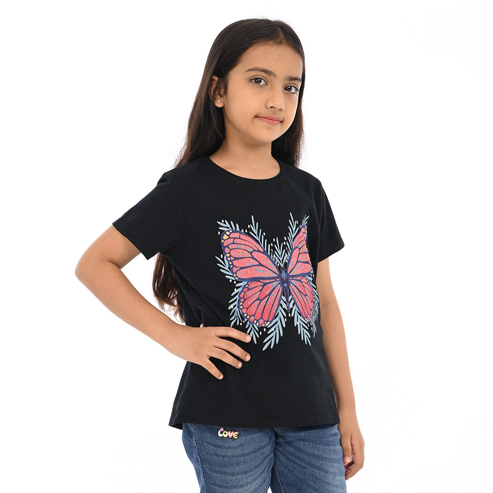 Black 100% Cotton Crew Neck Girl's T Shirt