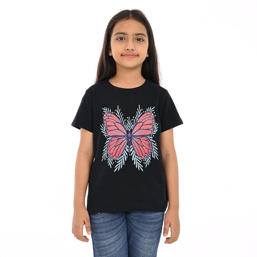 Black 100% Cotton Crew Neck Girl's T Shirt