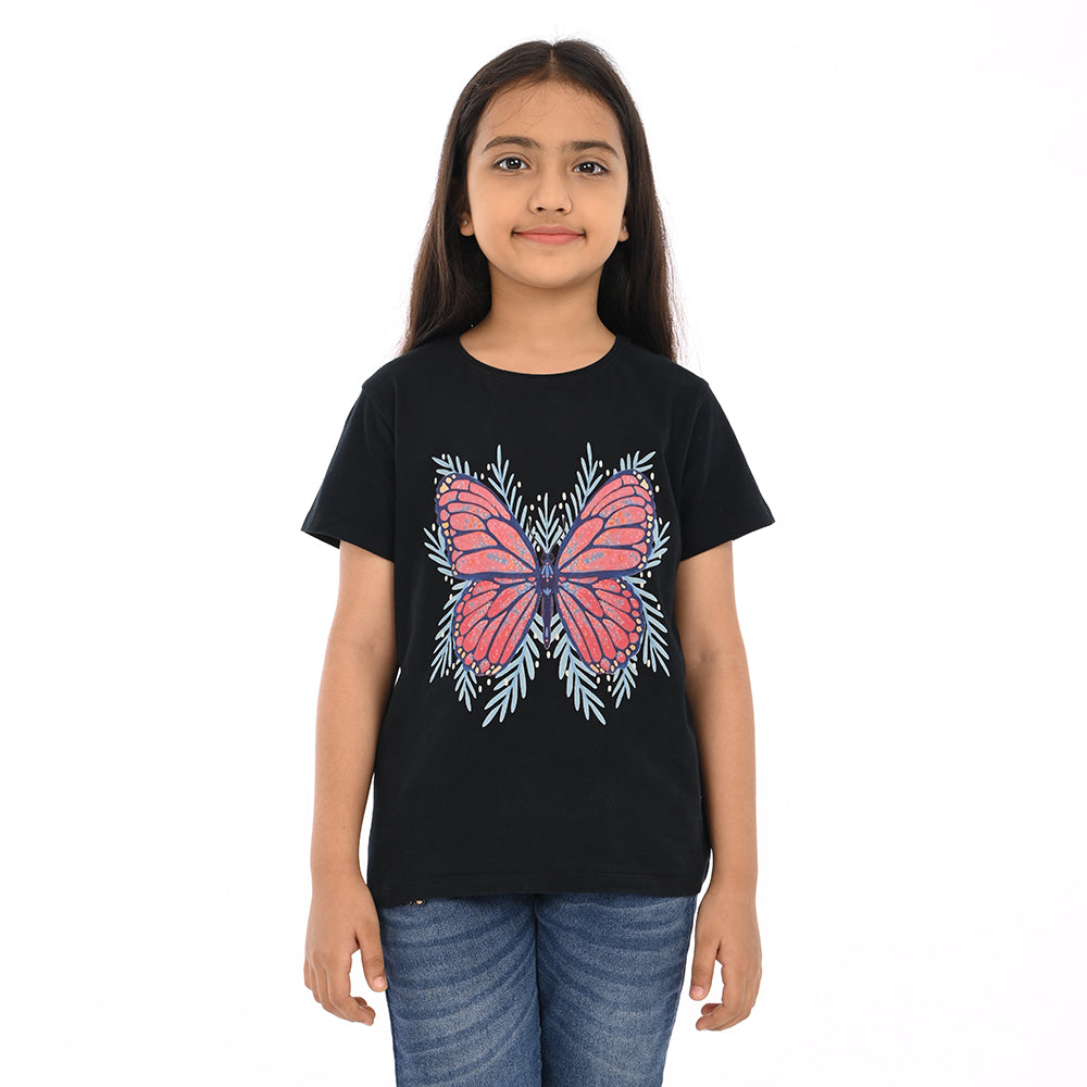 Black 100% Cotton Crew Neck Girl's T Shirt