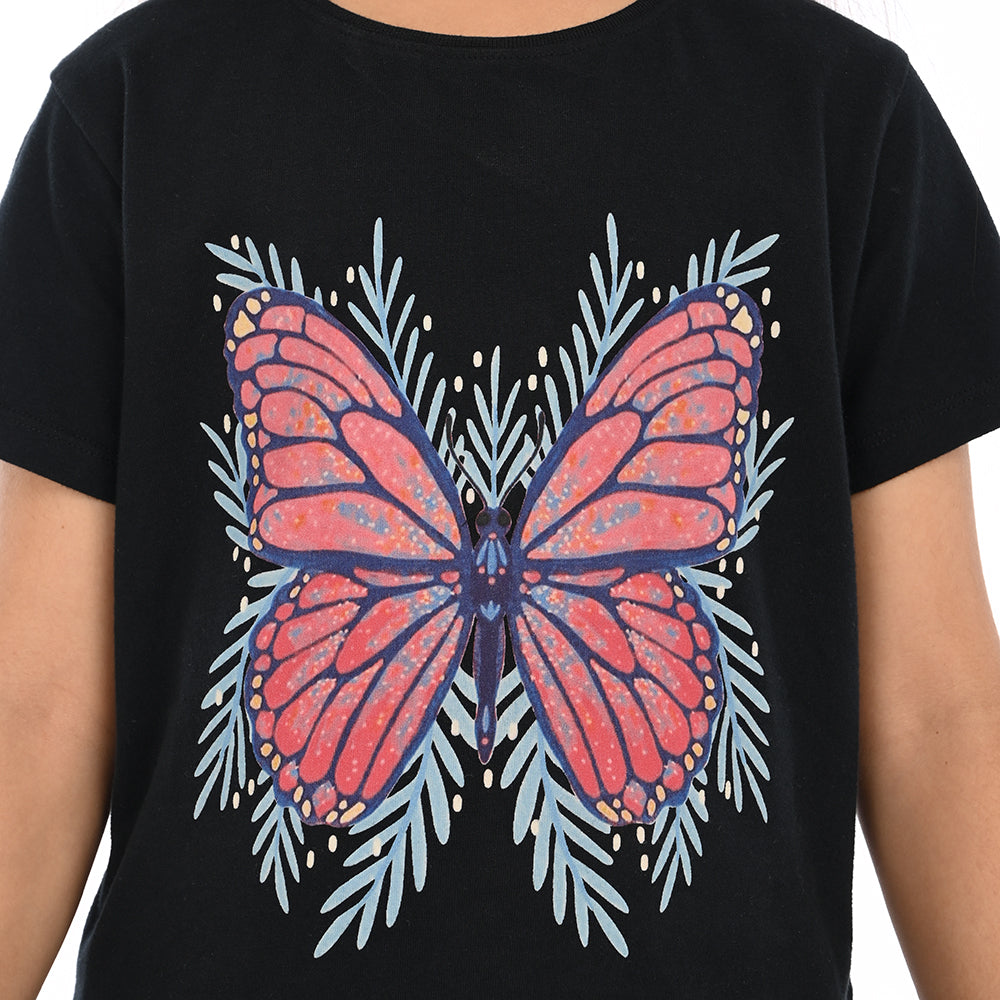 Black 100% Cotton Crew Neck Girl's T Shirt
