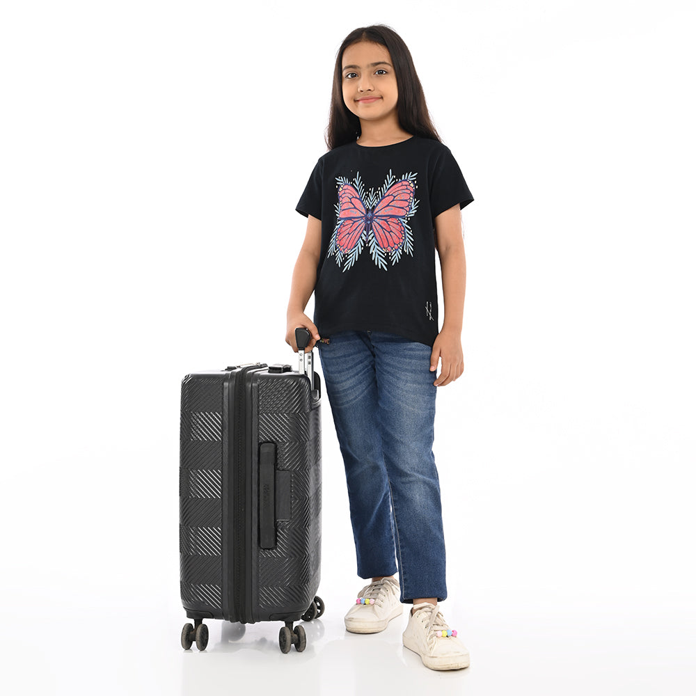 Black 100% Cotton Crew Neck Girl's T Shirt
