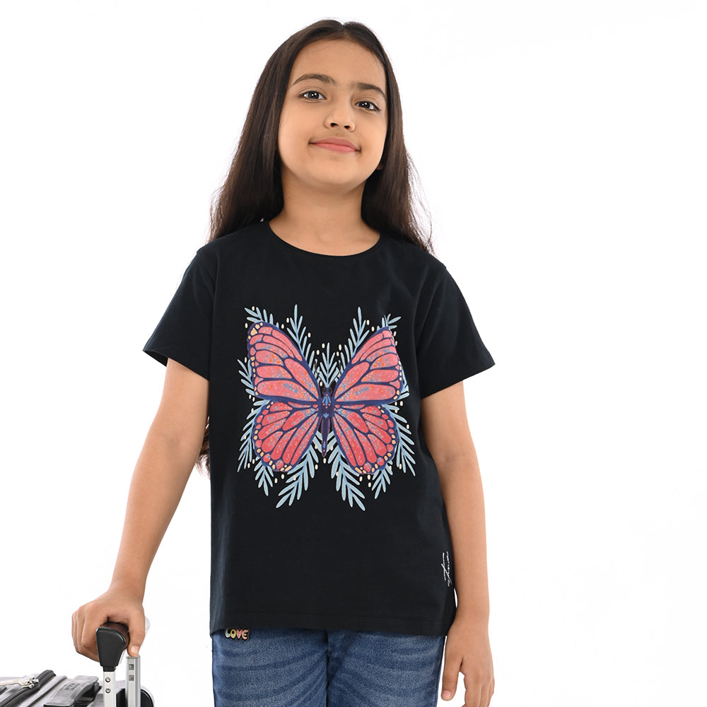 Black 100% Cotton Crew Neck Girl's T Shirt