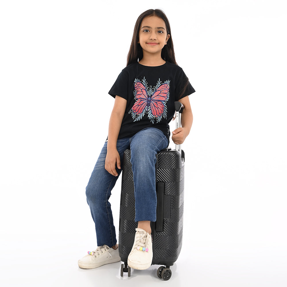 Black 100% Cotton Crew Neck Girl's T Shirt