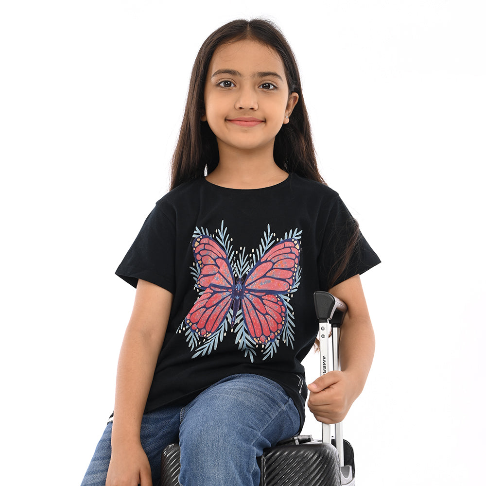 Black 100% Cotton Crew Neck Girl's T Shirt