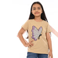 Beige 100% Cotton Crew Neck Girl's T Shirt