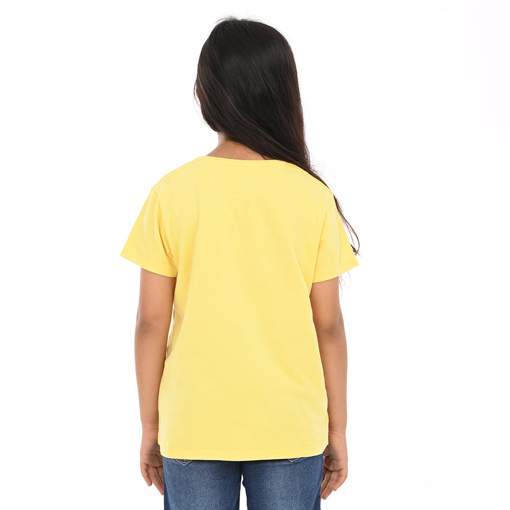 Yellow 100% Cotton Crew Neck Girl's T Shirt