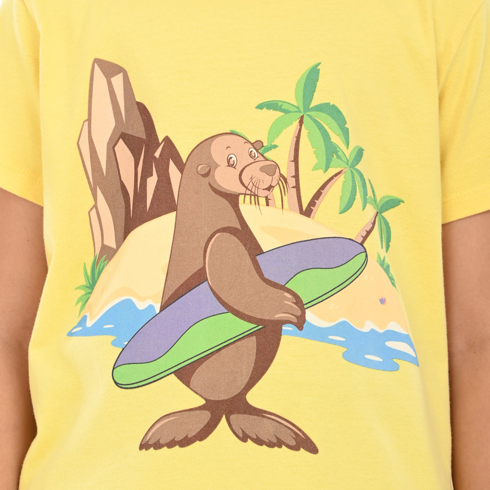 Yellow 100% Cotton Crew Neck Girl's T Shirt