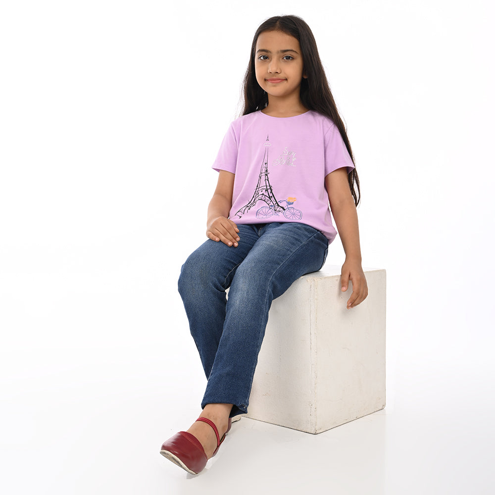 Lilac 100% Cotton Crew Neck Girl's T Shirt