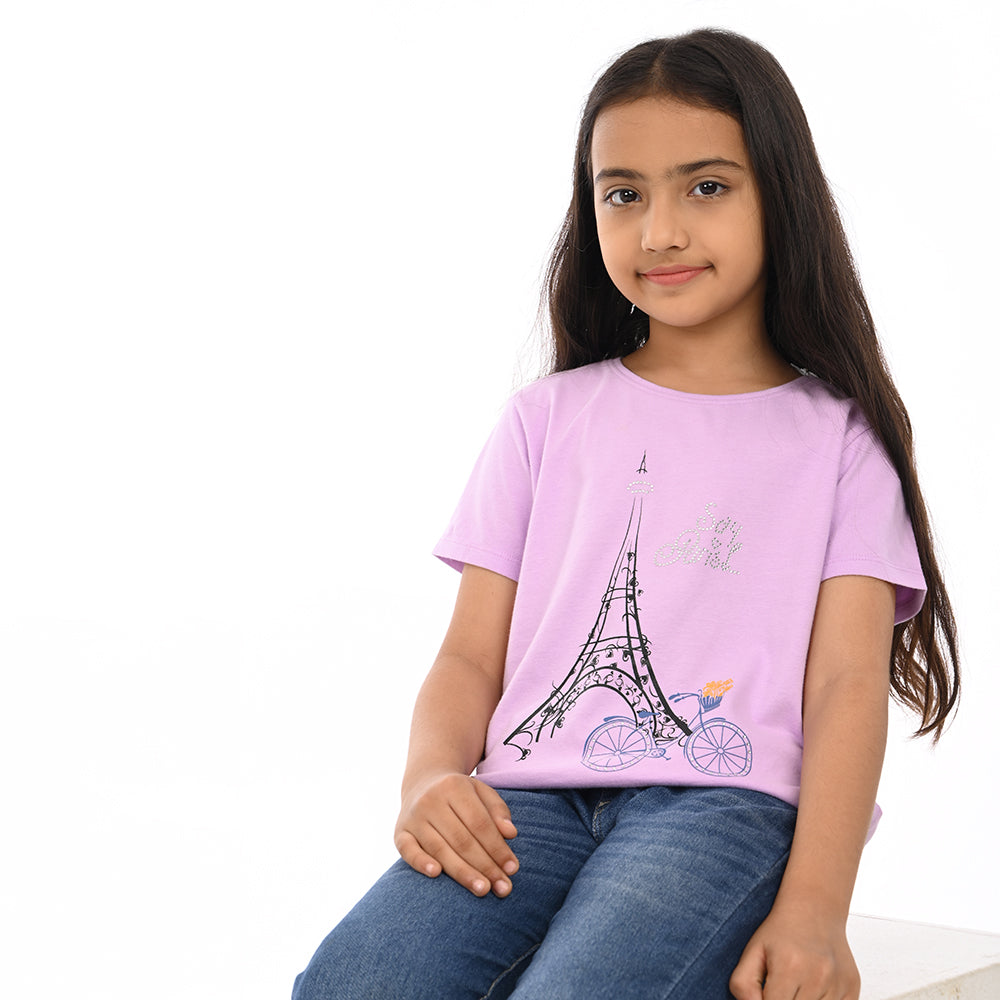 Lilac 100% Cotton Crew Neck Girl's T Shirt