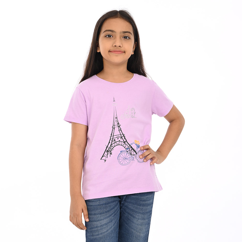 Lilac 100% Cotton Crew Neck Girl's T Shirt