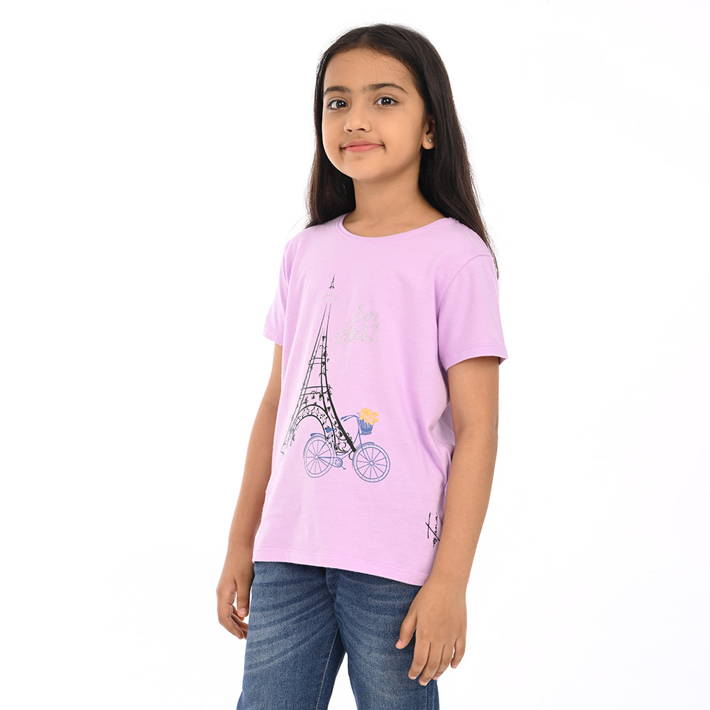 Lilac 100% Cotton Crew Neck Girl's T Shirt