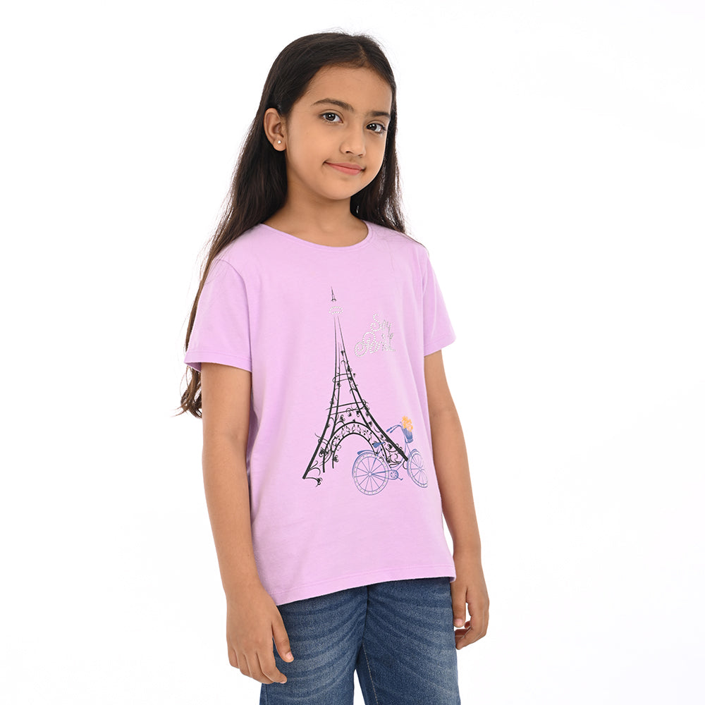 Lilac 100% Cotton Crew Neck Girl's T Shirt