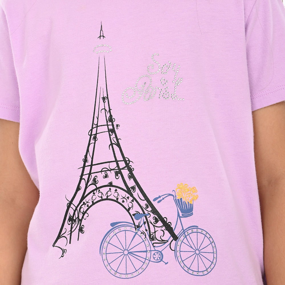 Lilac 100% Cotton Crew Neck Girl's T Shirt