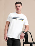 White Cotton Crew Neck Printed T-Shirt For Men