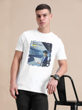 White Cotton Crew Neck Printed T-Shirt For Men