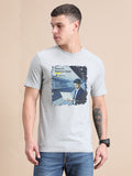 Melange Cotton Crew Neck Printed T-Shirt For Men