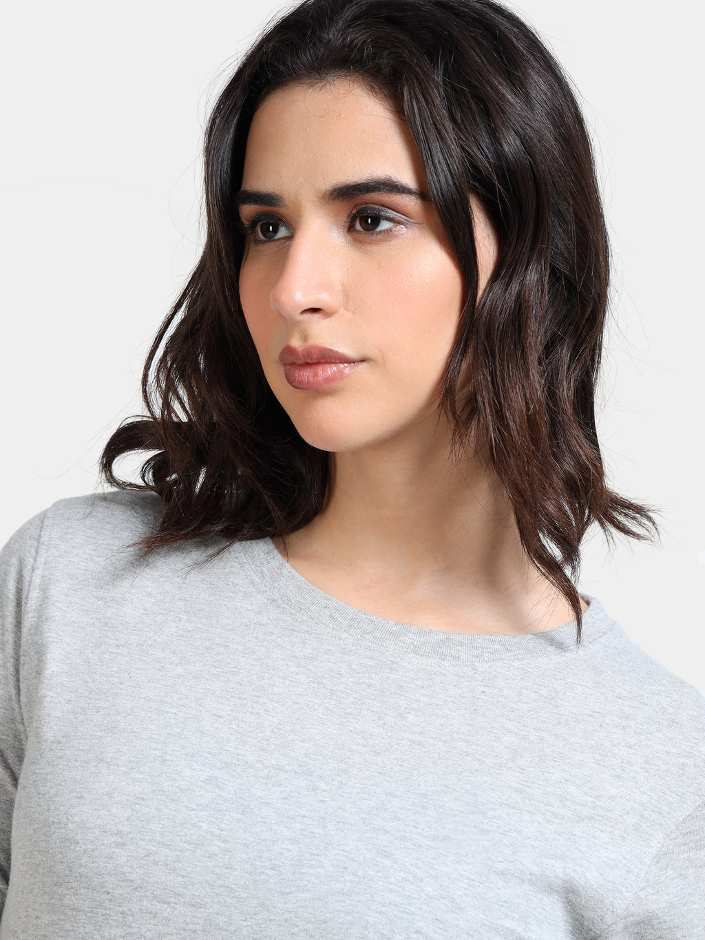 Melange Cotton Crew Neck Plain T-Shirt For Women