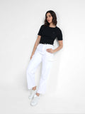 Black Cotton Crew Neck Logo T-Shirt For Women