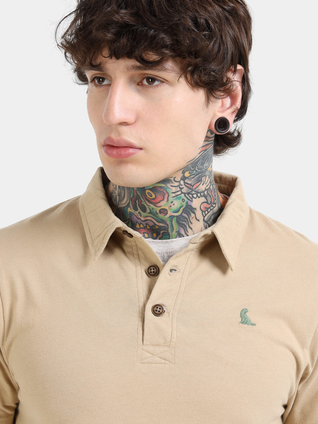 Beige Self Craft Polo Tee for Men