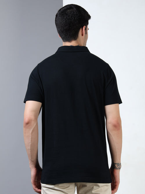 Black Self Craft Polo Tee for Men