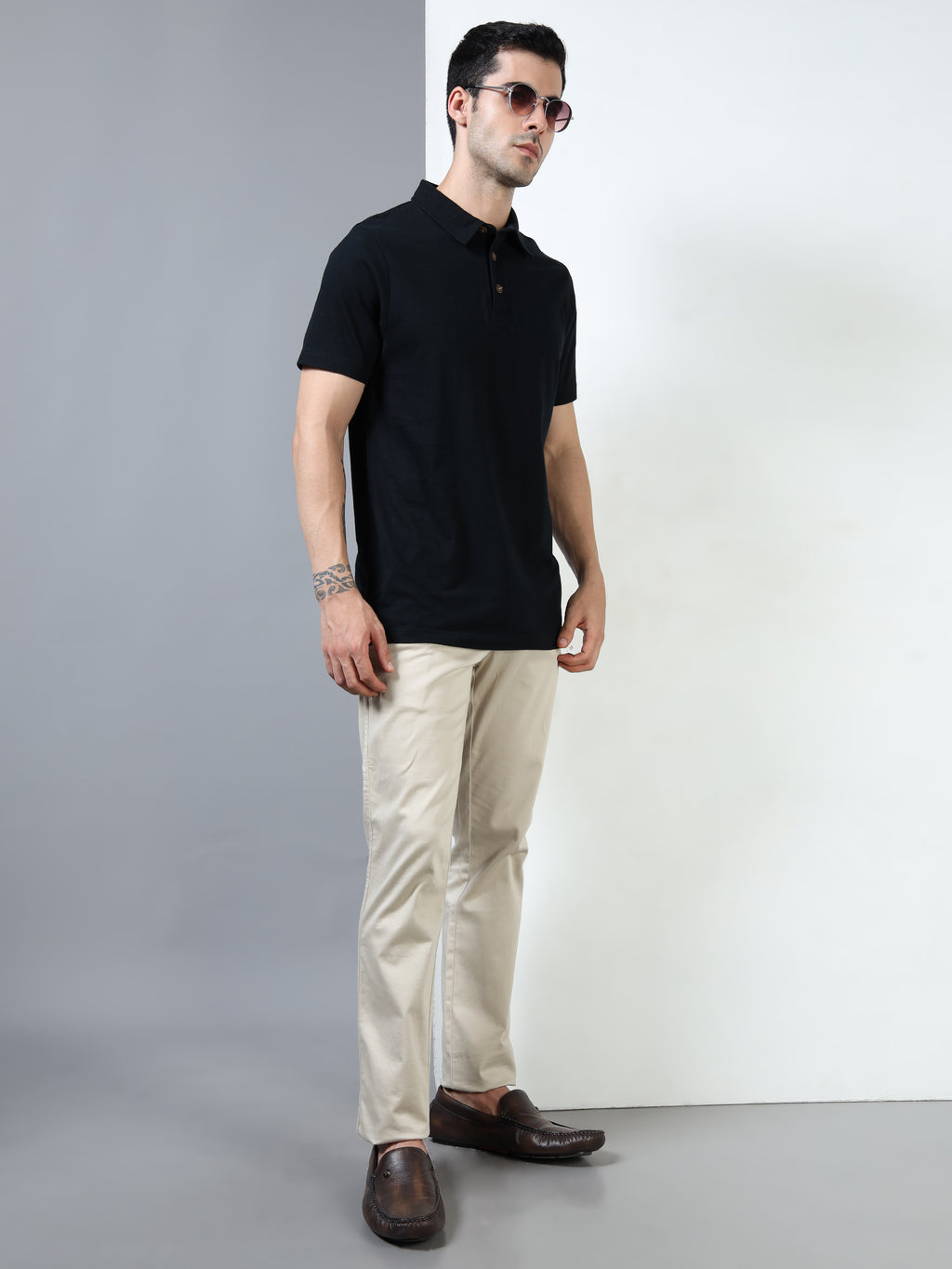 Black Self Craft Polo Tee for Men