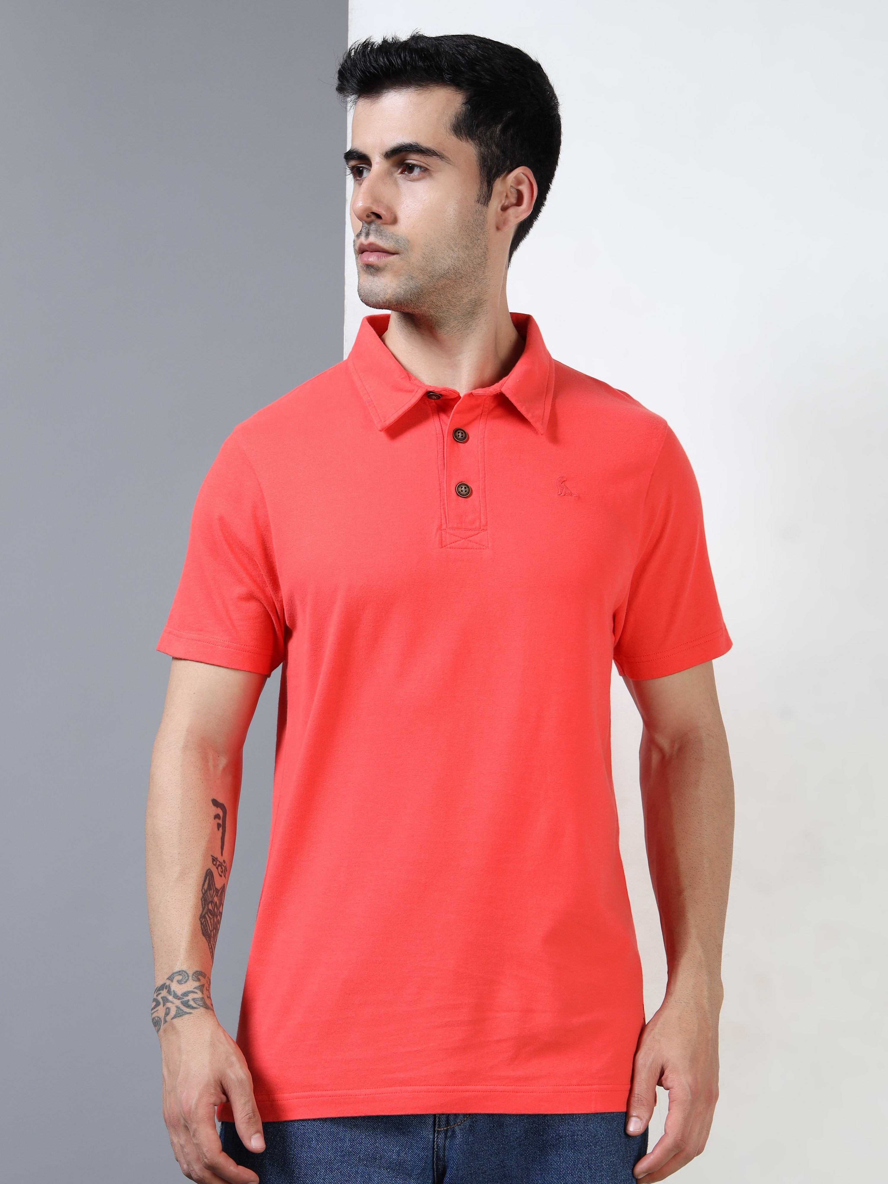 Coral Cotton Self Craft Polo Tee for Men