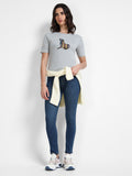 Melange Cotton Crew Neck Printed T-Shirt For Women