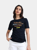 Navy Cotton Crew Neck Printed T-Shirt For Women