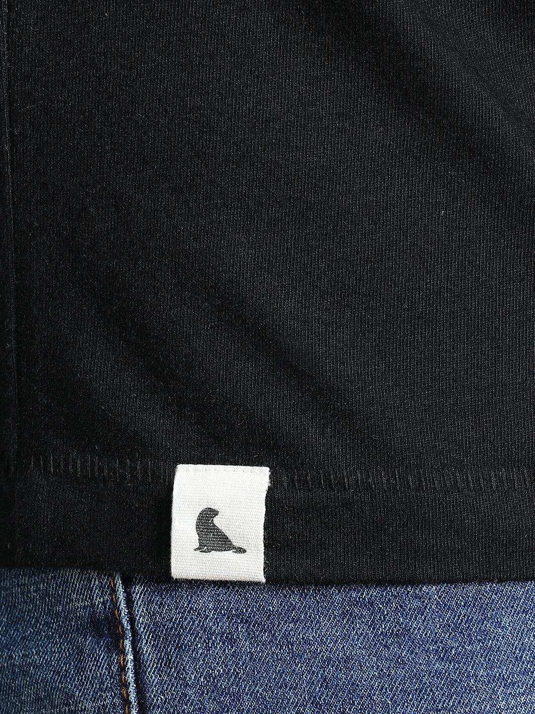 Black Cotton Crew Neck Logo T-Shirt For Men