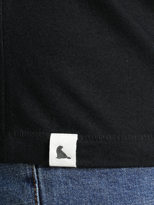 Black Cotton Crew Neck Logo T-Shirt For Men