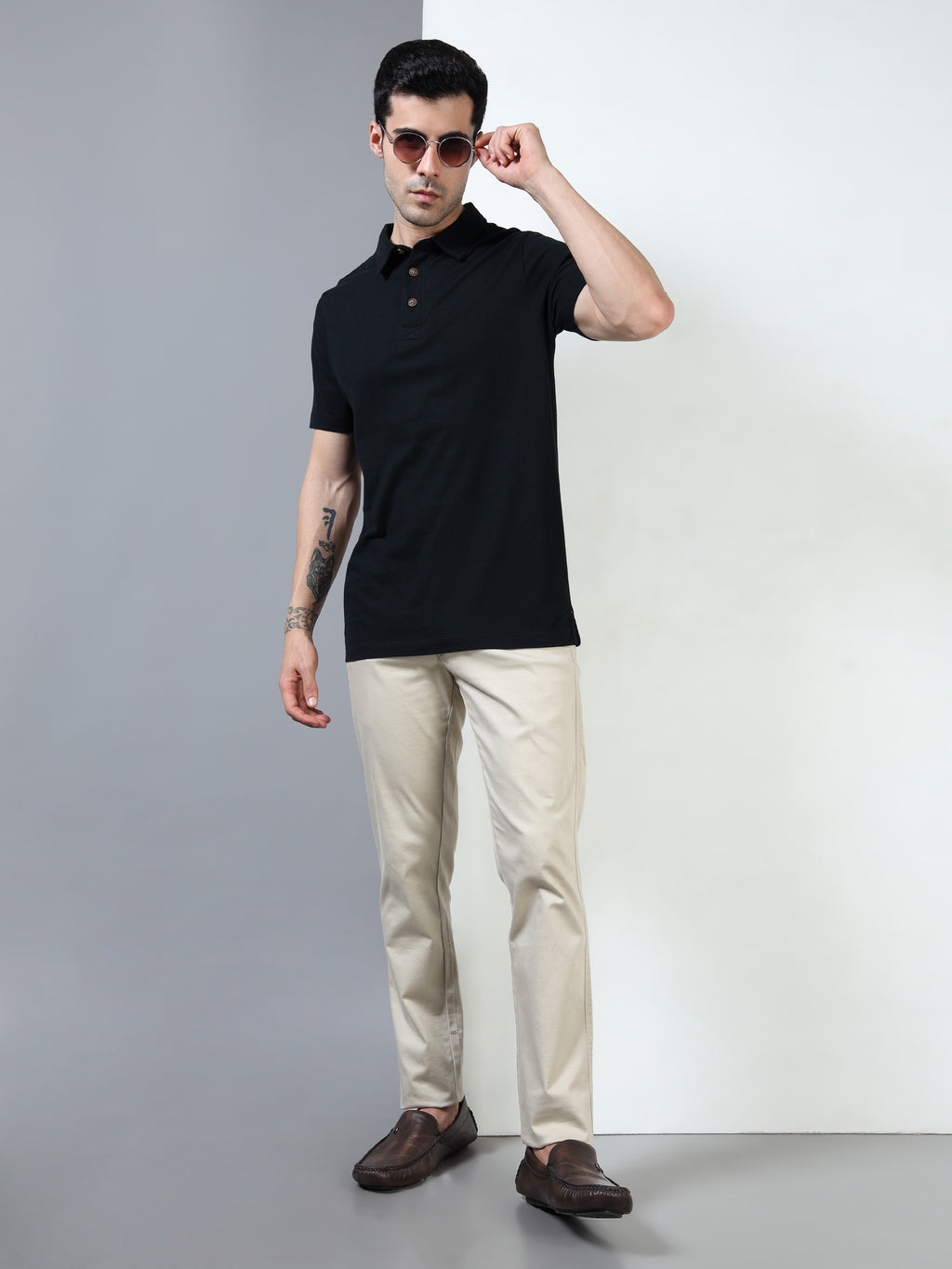 Black Self Craft Polo Tee for Men