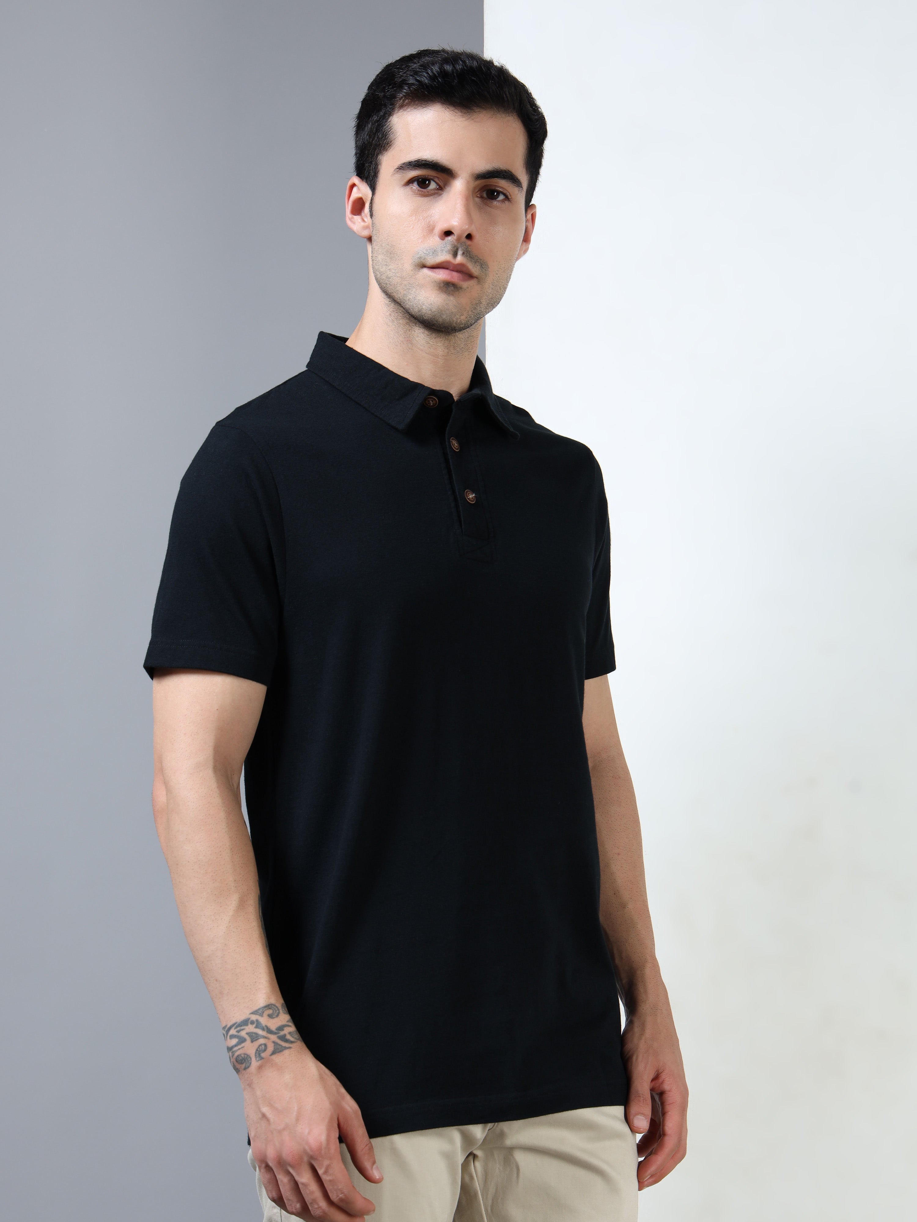 Black Self Craft Polo Tee for Men