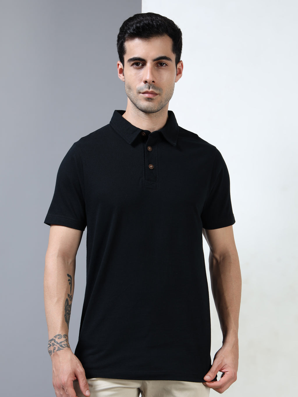 Black Self Craft Polo Tee for Men