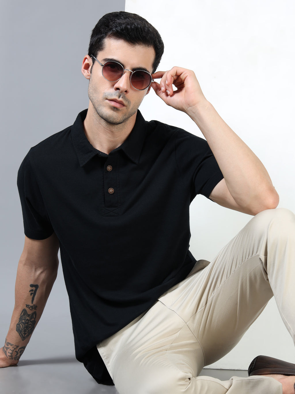 Black Self Craft Polo Tee for Men