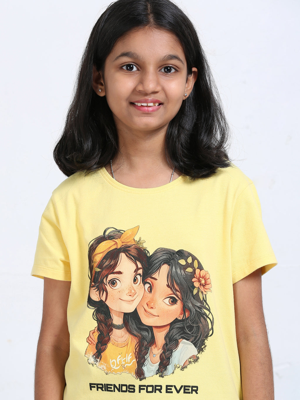 Yellow 100% Cotton Crew Neck Girl's T Shirt