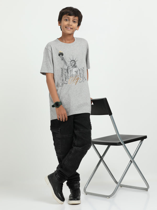 Melange 100% Cotton Crew Neck Boy's T Shirt