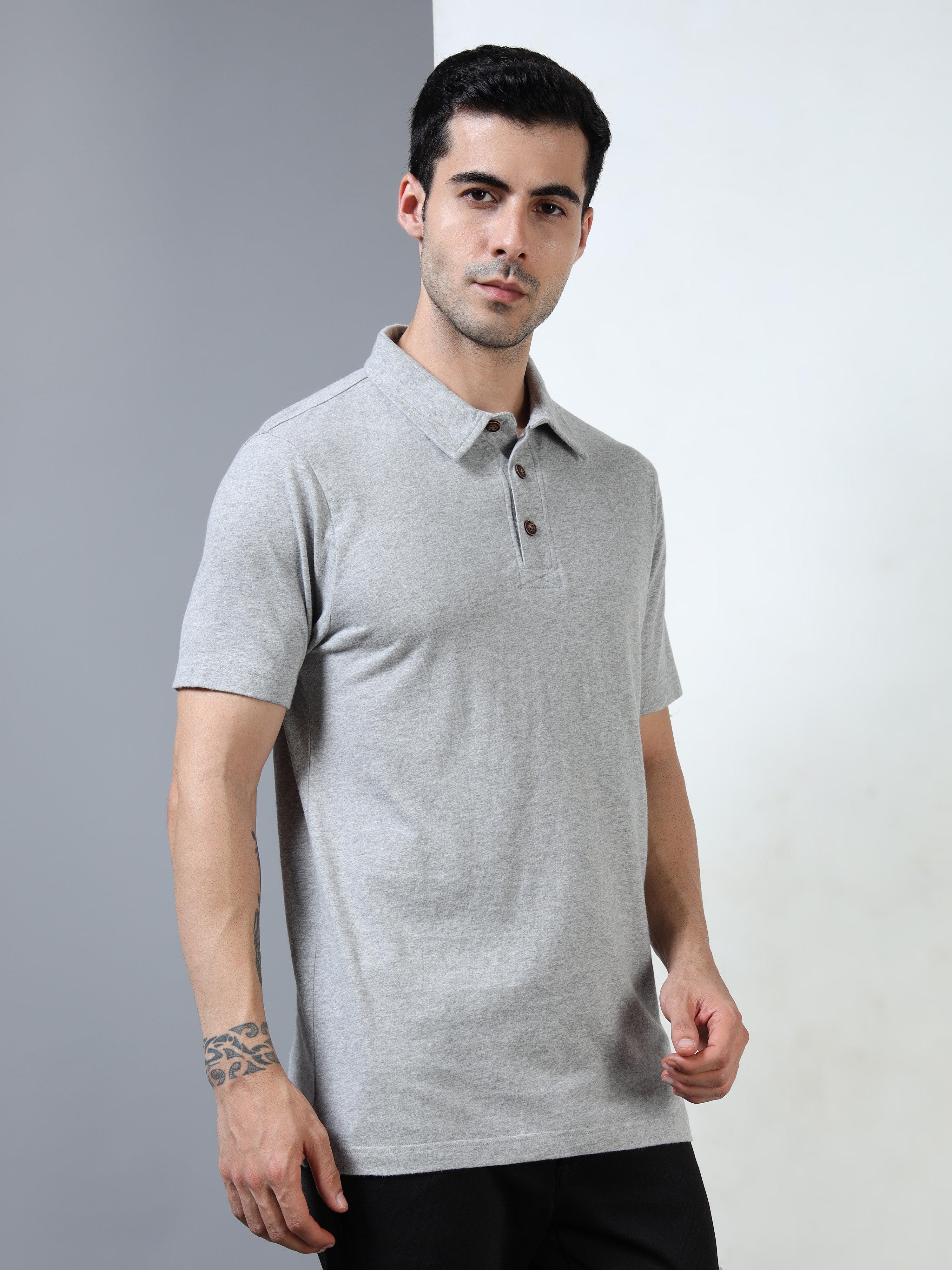 Melange cotton Self Craft Polo Tee for Men