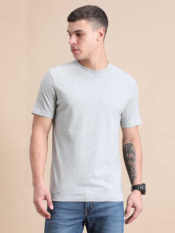 Melange Cotton Crew Neck Plain T-Shirt For Men