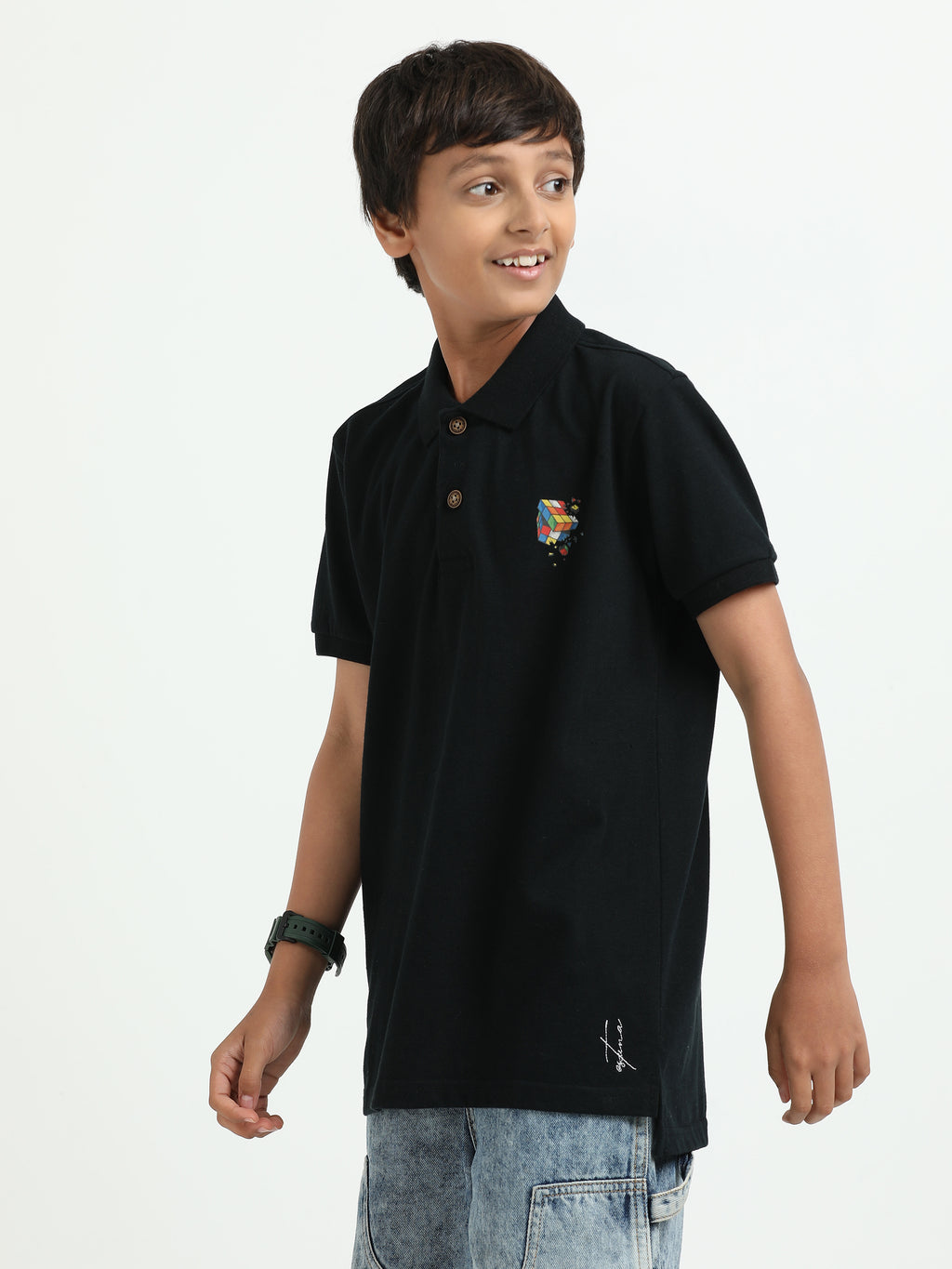 Boys Black Polo Tee – Premium Compact Cotton | Soft, Breathable and Skin-Friendly