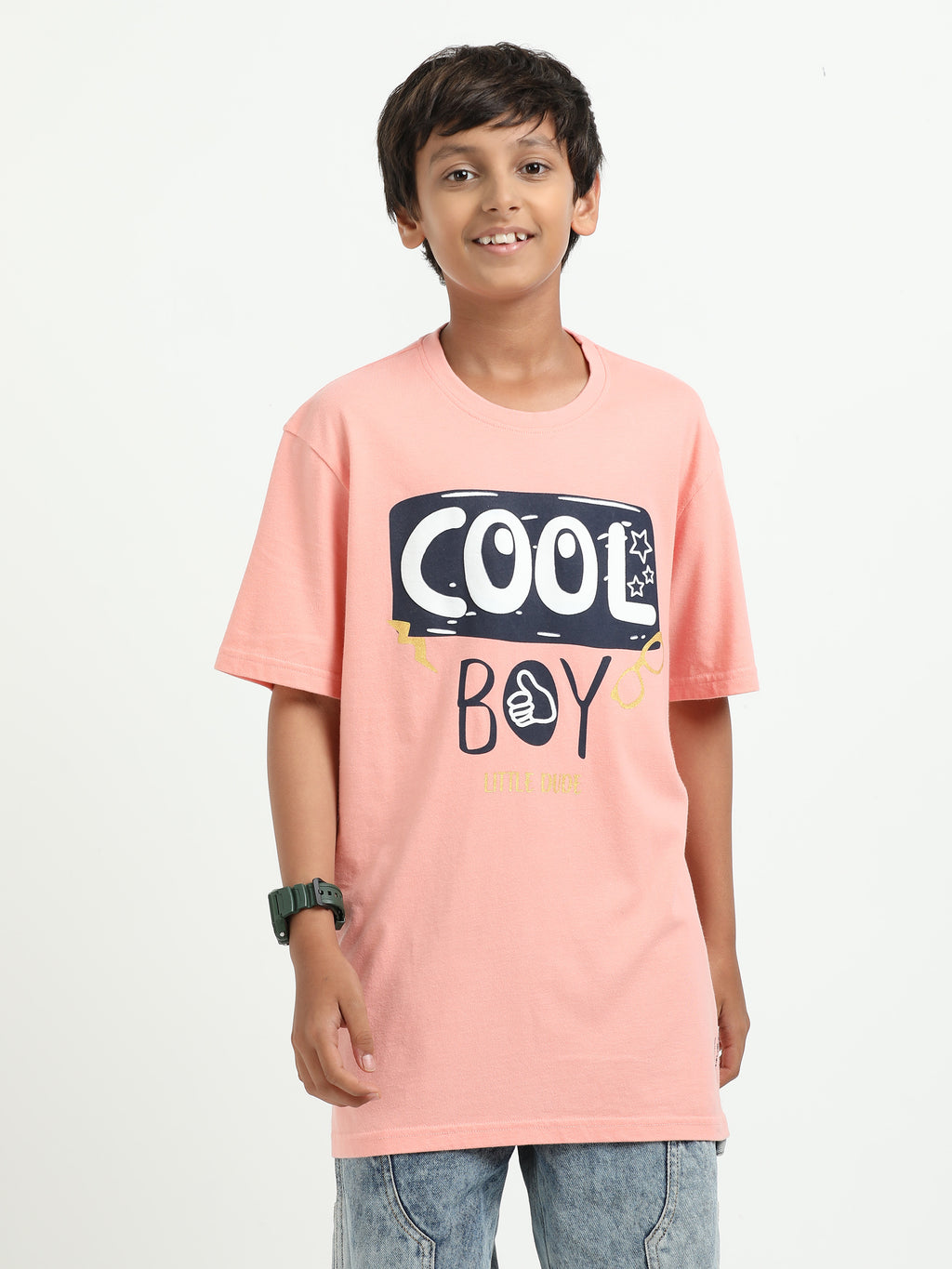 Peach 100% Cotton Crew Neck Boy's T Shirt