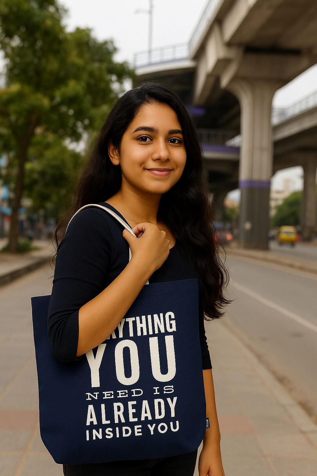 Blue Cotton Tote Bag For Women