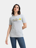 Melange Cotton Crew Neck Printed T-Shirt For Women