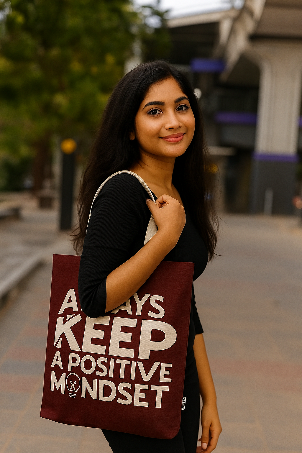 Maroon Cotton Tote Bag For Women